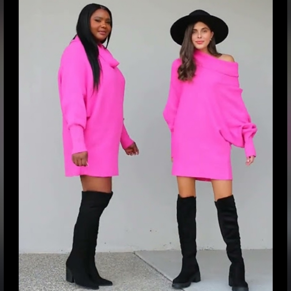 💗 Bundle 💗DAVI & DANI Vibrant Pink Cowl Neck Mini Dress Plus Size 3XL NWT - Picture 3 of 9